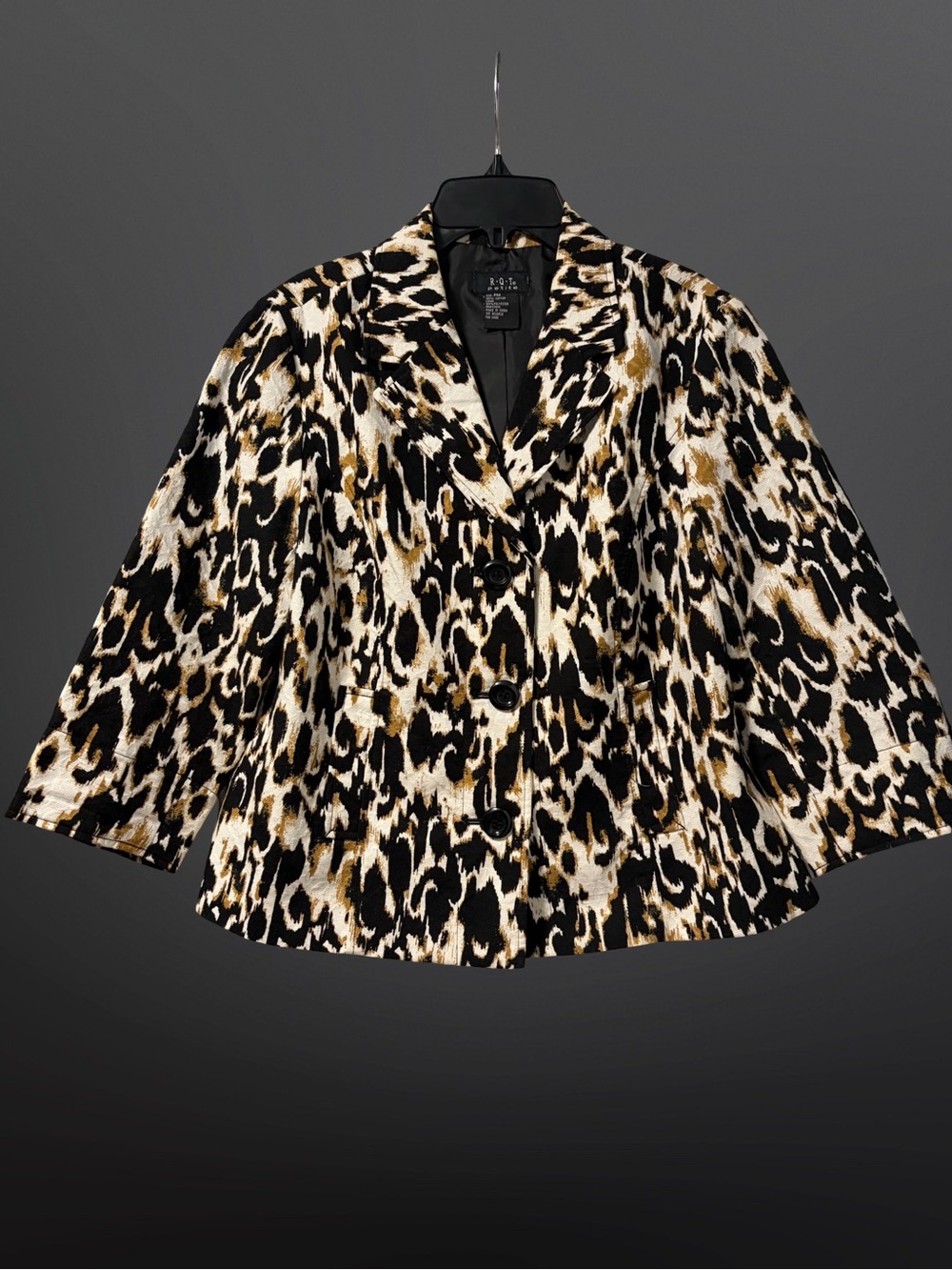 Leopard Print Button-Front Women's Blazer Jacket - Black, Cream & Brown